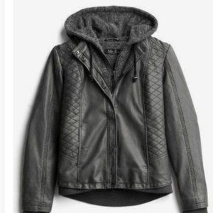 Mo-Ka by Santa Fe Apparel- Meriam Knit Hood Faux Leather Jacket